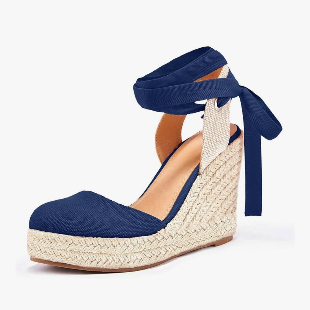 Women's Wedge Sandals Closed Toe Lace Up Platform Ankle Wrap Summer Casual Shoes